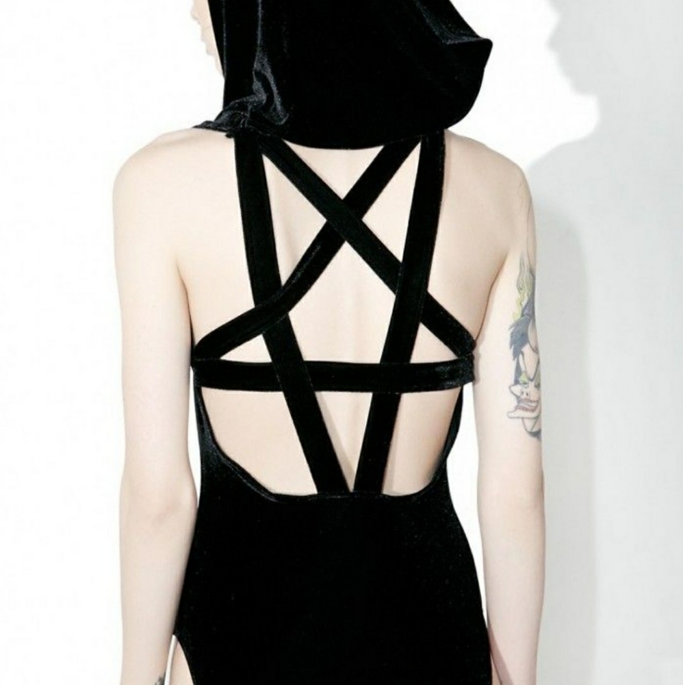 Killstar Pentagram body suit black velvet XL